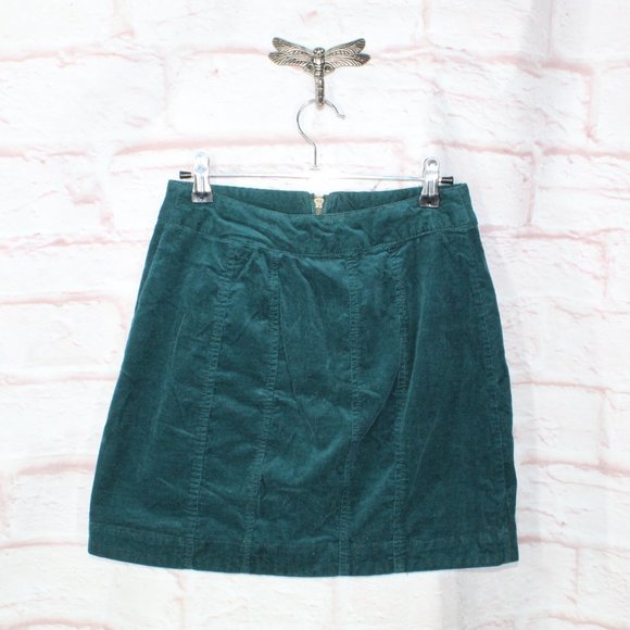Free People Green Cotton Blend Zip Front Corduroy Mini Skirt Size 2 - Picture 4 of 10